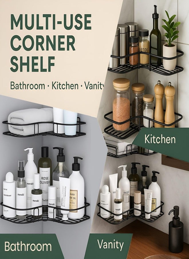 دالوتشي منظم حمام دالوتشي بدون حفر | رف زاوية حمام ذاتي اللصق، رف تخزين معدني مثبت على الحائط | منظم إكسسوارات الحمام والمطبخ (8 و9 بوصة) (أسود، قطعتان) - Image 4